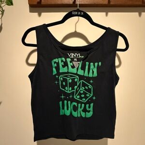 Cropped Black Tank Top with Green Dice
